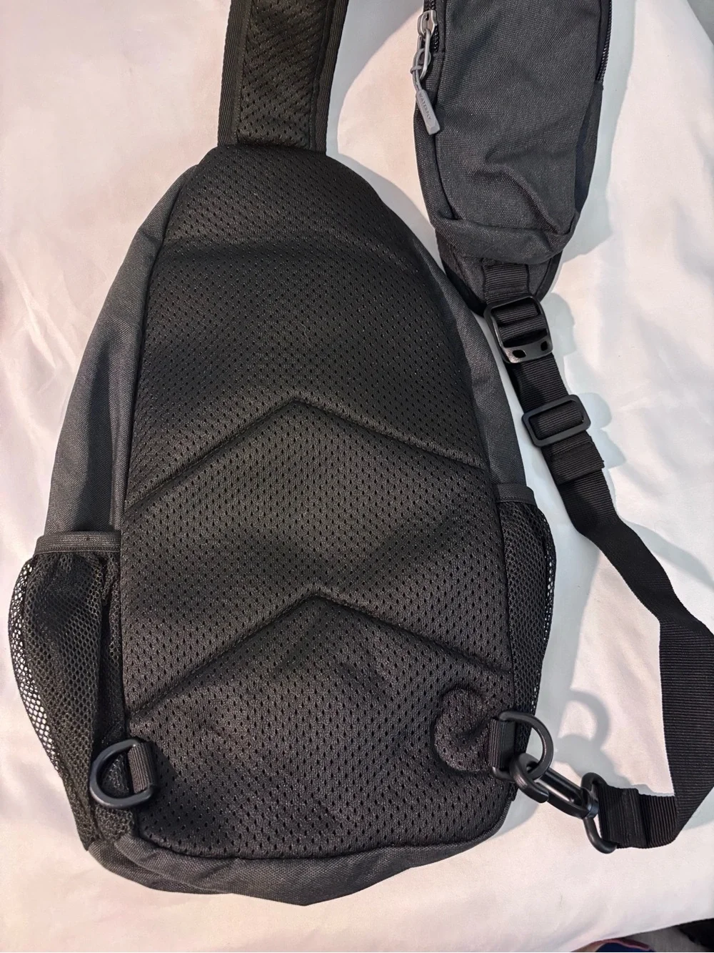 Waterfly Black Sling Backpack Crossbody Travel Bag Side Elastic Mesh Pockets